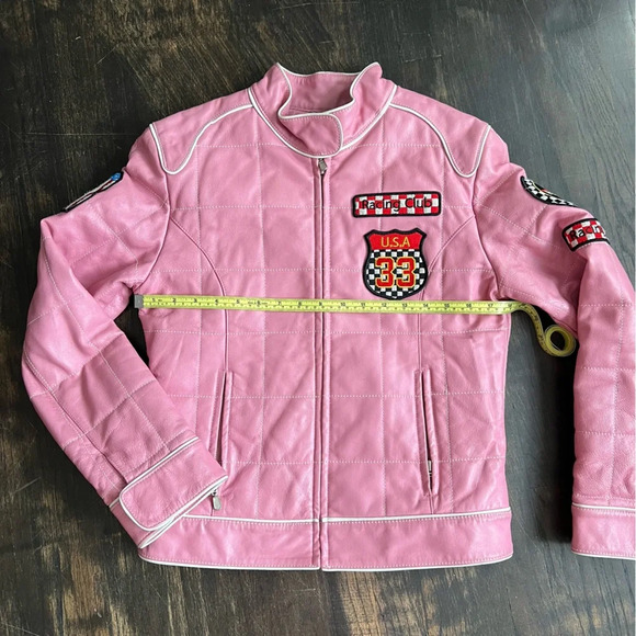 Marcia Collection Cafe Racer Pink Black Leather Women's Motorcycle Jacket Small - Picture 2 of 6